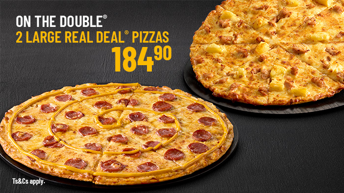 Debonairs Pizza On The Double – 2 Large Deluxe Pizzas for R184.90