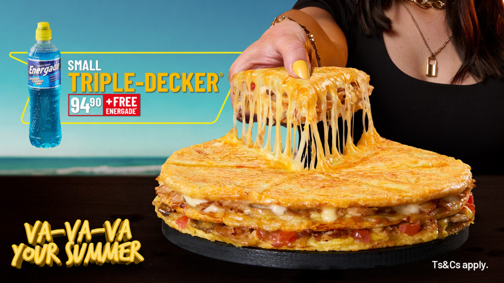 Small Triple-Decker® pizza with FREE Energade for R94.90 from Debonairs Pizza
